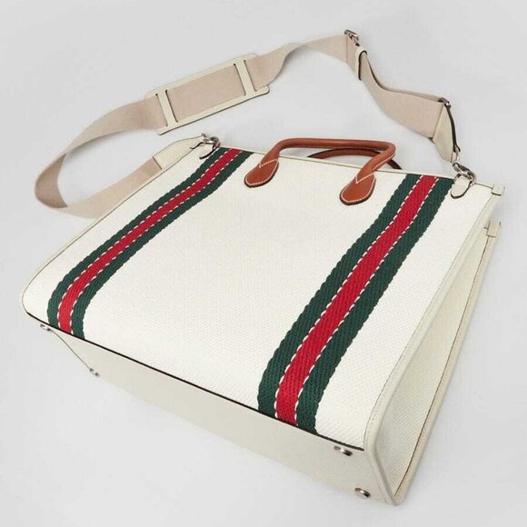 Gucci White Canvas/Leather GG Interlocking Top Handle Tote Bag - Picture 2 of 10